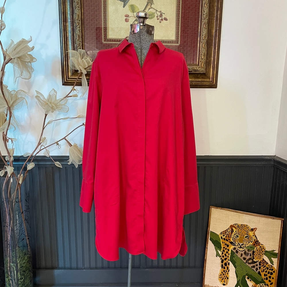 Chicos Poppy Red Pocket Tunic No Iron Button Front Top - Sz 3.5 (18) 💚🎀